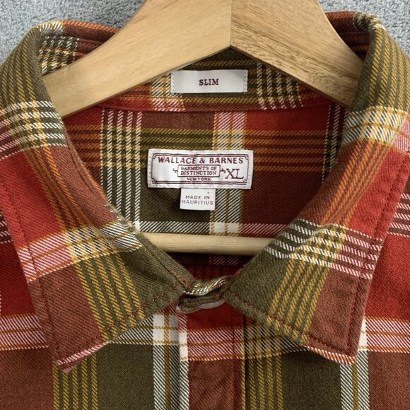 Wallace & Barnes J Crew Flannel Shirt Men XL Red Plaid Check Button Up Slim Fit - Picture 6 of 10